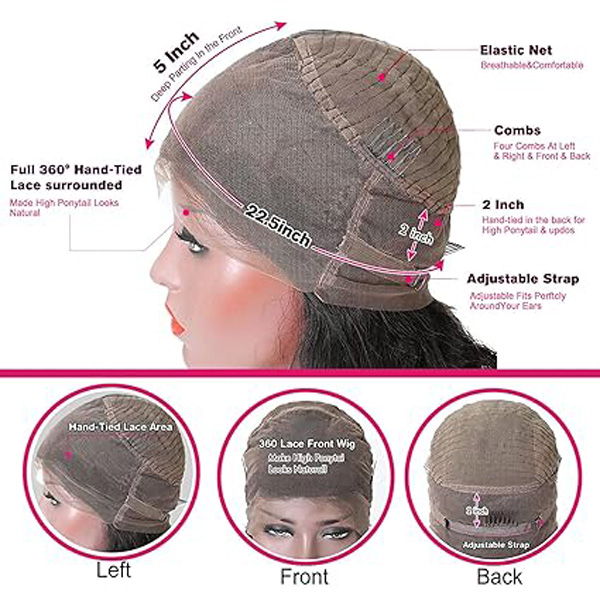 360 Lace Front Wigs Straight Human Hair