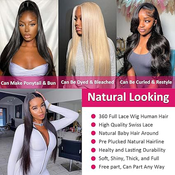 360 Lace Front Wigs Straight Human Hair