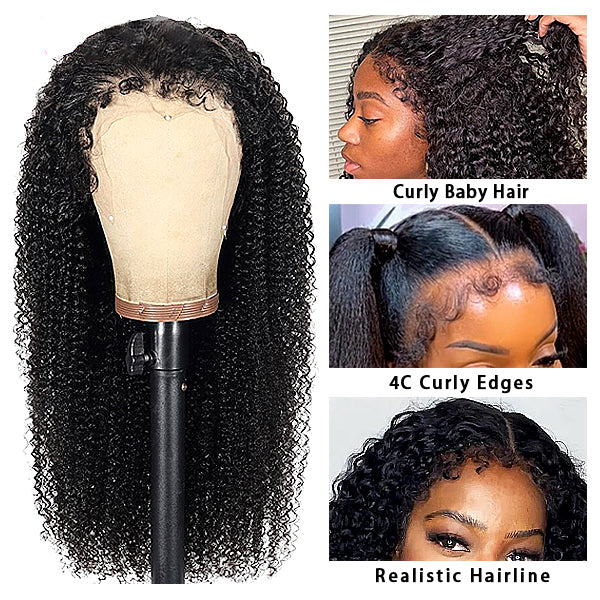4C Edge Hairline Kinky Curly Lace Front Wigs 
