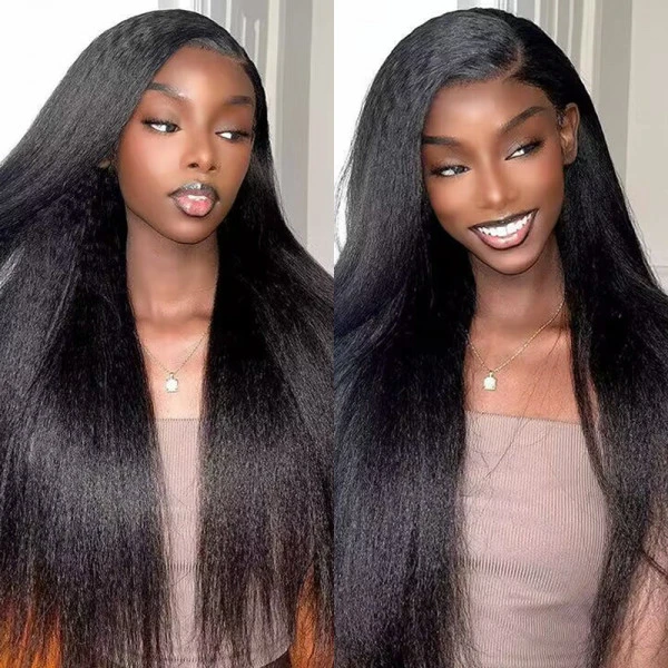 Super Full Kinky Straight 13X4 Real HD Human Hair Lace Front Wig