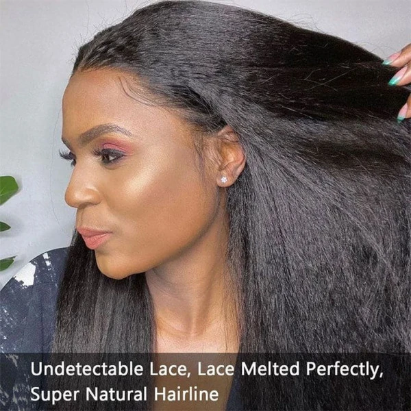 Super Full Kinky Straight 13X4 Real HD Human Hair Lace Front Wig