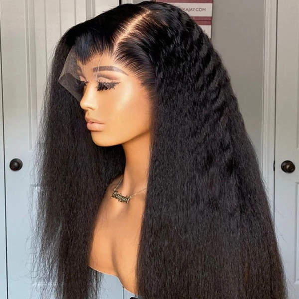 Super Full Kinky Straight 13X4 Real HD Human Hair Lace Front Wig