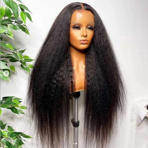 Super Full Kinky Straight 13X4 Real HD Human Hair Lace Front Wig