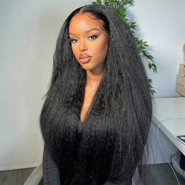 Super Full Kinky Straight 13X4 Real HD Human Hair Lace Front Wig