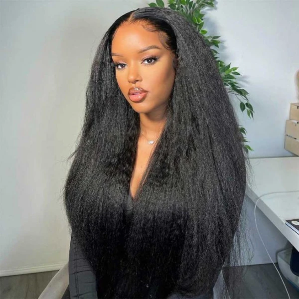 Super Full Kinky Straight 13X4 Real HD Human Hair Lace Front Wig