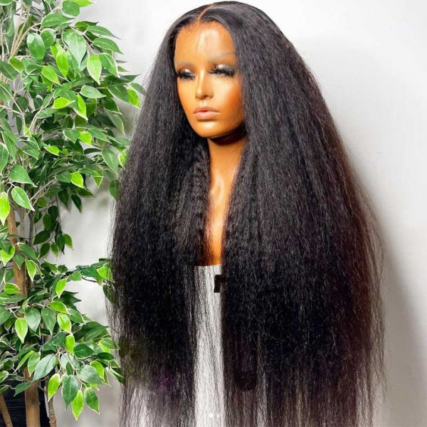 Super Full Kinky Straight 13X4 Real HD Human Hair Lace Front Wig