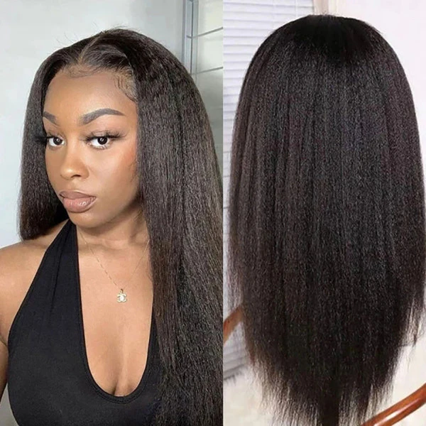 Kinky Straight 5X5 Real HD Human Hair Lace Front Wig