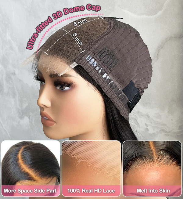 Kinky Straight 5X5 Real HD Human Hair Lace Front Wig