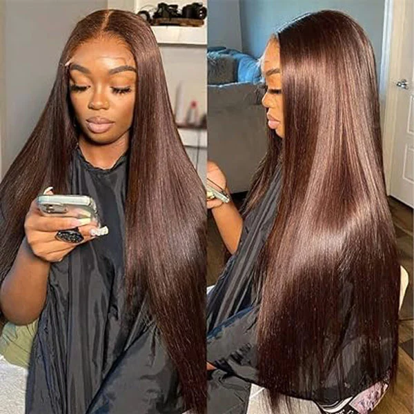 13x4 Chocolate Brown Lace Front Wigs Human Hair 