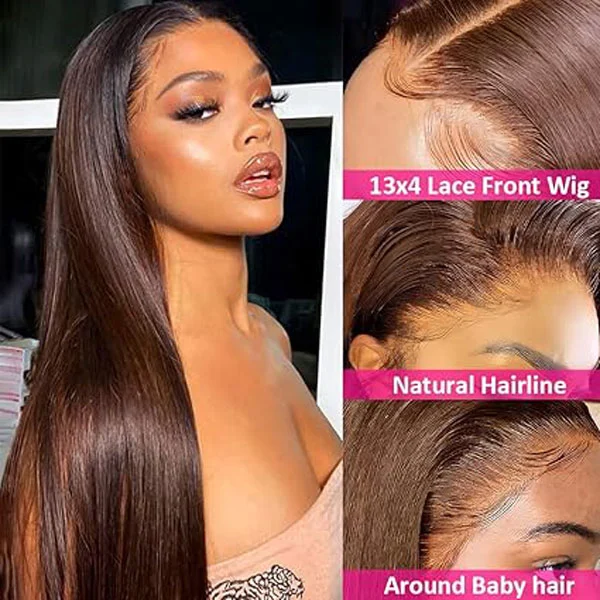 13x4 Chocolate Brown Lace Front Wigs Human Hair 