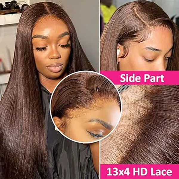 13x4 Chocolate Brown Lace Front Wigs Human Hair 