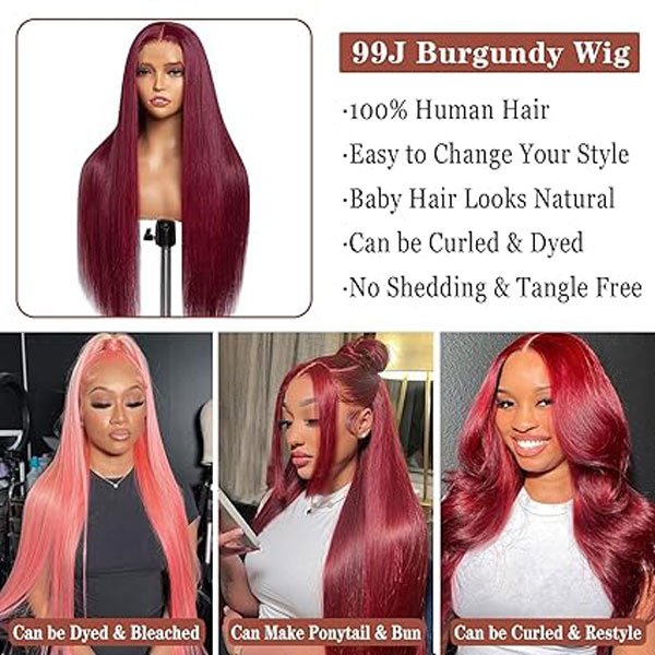 99J Burgundy 13x4 Lace Front Human Hair Wigs 