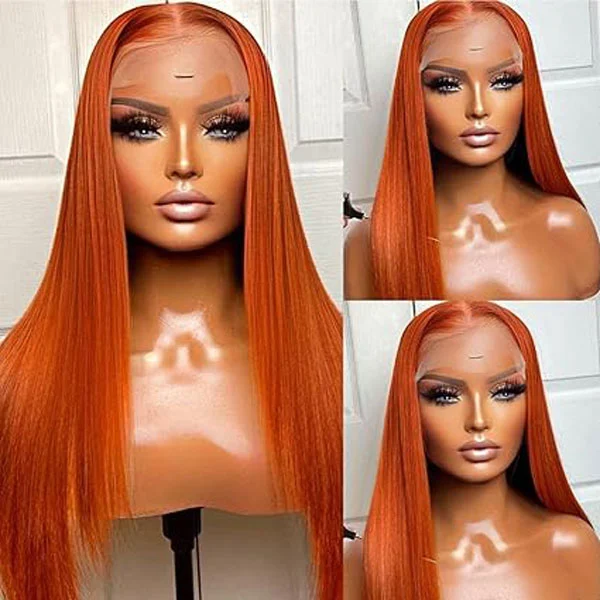 #350 Ginger Human Hair Wig 13x4 Straight Lace Front Wigs