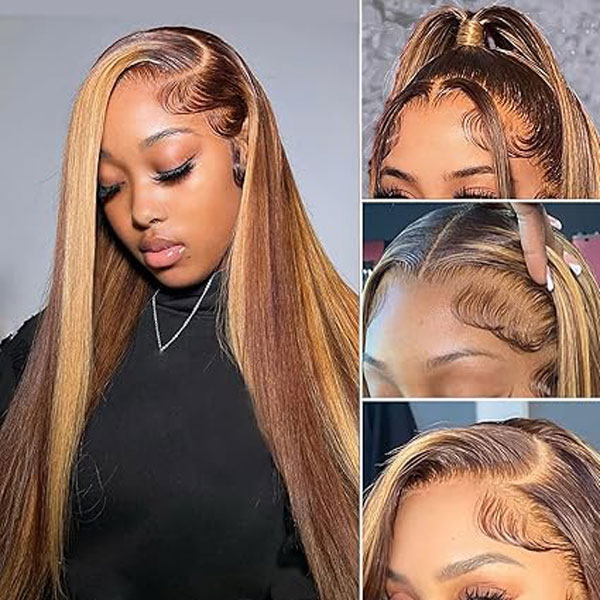 Highlight 4/27 Honey Blonde 13x4 Straight Lace Front Wig Human Hair