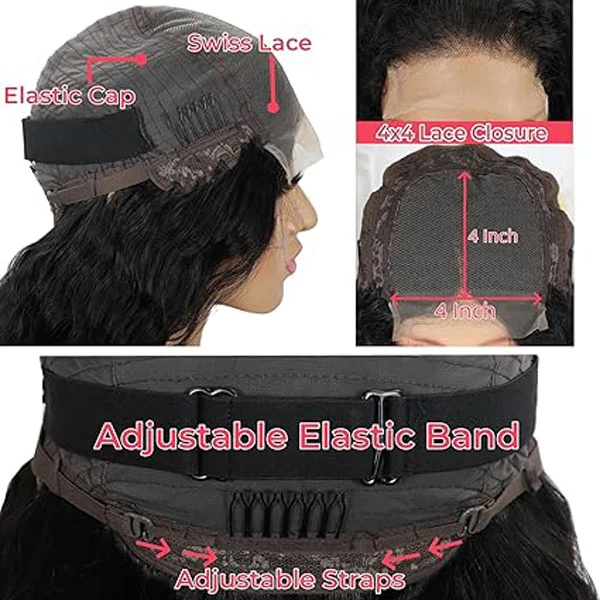 4X4 Deep Wave Lace Closure Human Hair Wigs