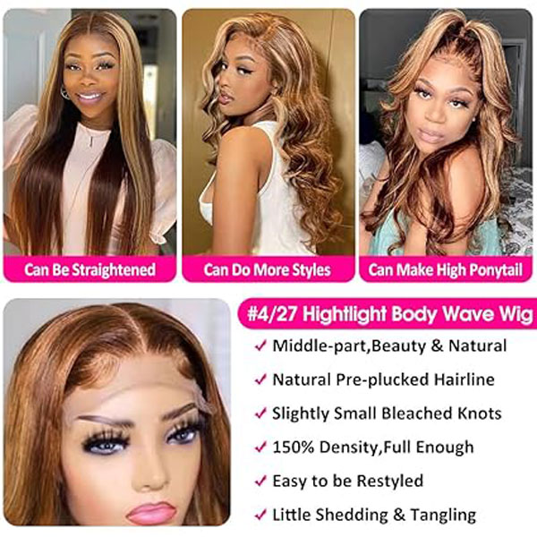 #4/27 Body Wave 4x4 Lace Closure Human Hair Wigs
