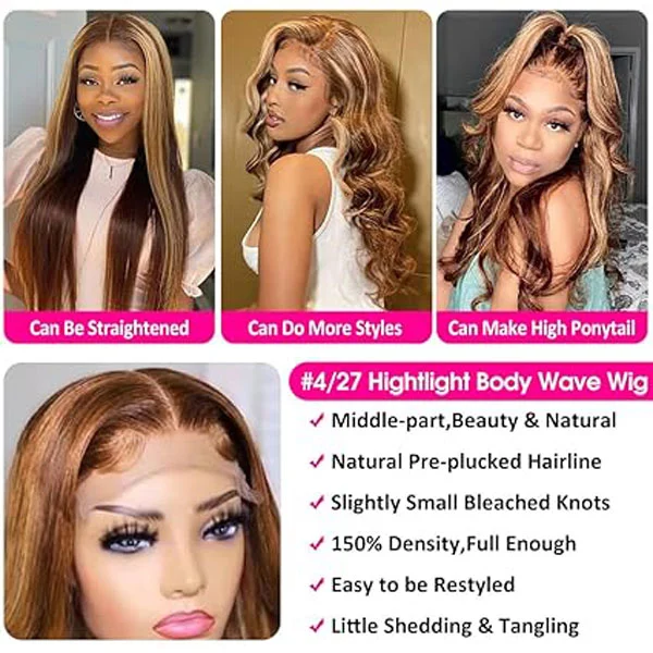 #4/27 Body Wave 4x4 Lace Closure Human Hair Wigs