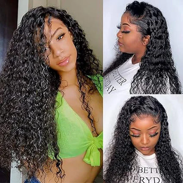 4X4 Water Curly Lace Closure Human Hair Wigs for Black Women
