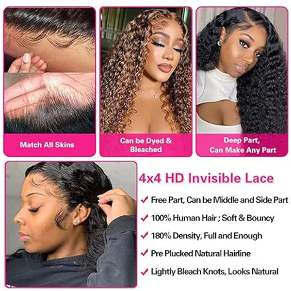 4X4 Water Curly Lace Closure Human Hair Wigs for Black Women