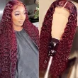 99J Burgundy Human Hair 4x4 Deep Wave Lace Closure Wigs