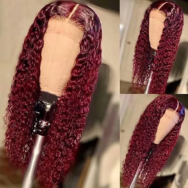 99J Burgundy Human Hair 4x4 Deep Wave Lace Closure Wigs