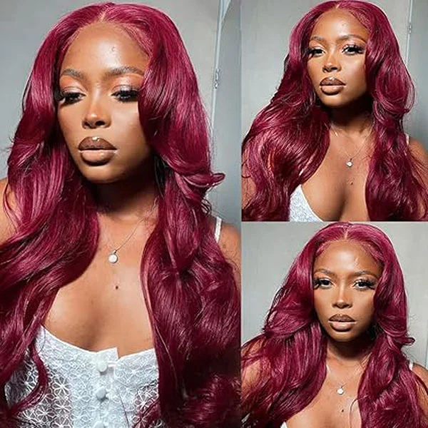99J Burgundy Body Wave 4x4 Lace Closure Wigs Human Hair 