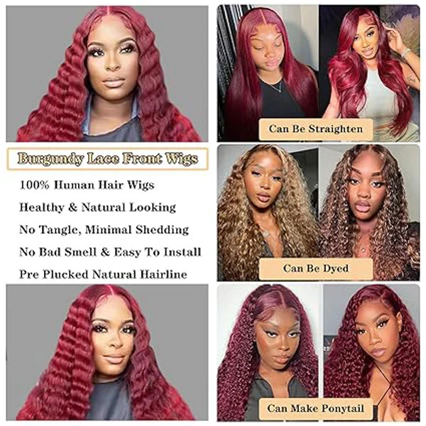 4x4 99J Burgundy Loose Wave Lace Closure Wigs Human Hair