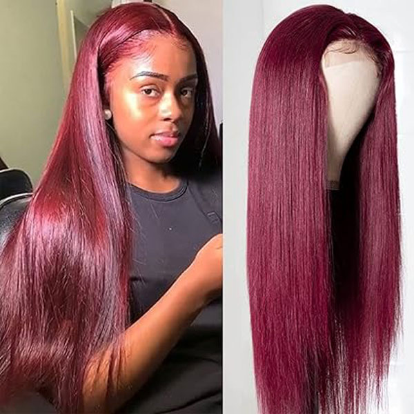 Burgundy 99J 4x4 Closure Wig Straight Lace Wigs Human Hair