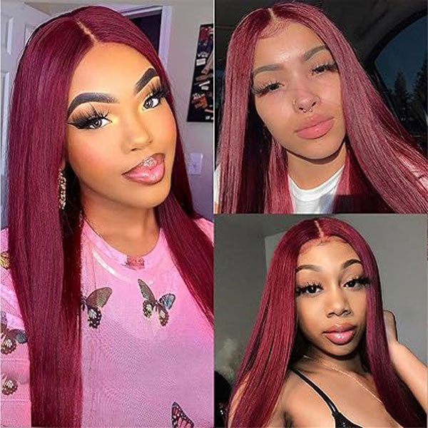 Burgundy 99J 4x4 Closure Wig Straight Lace Wigs Human Hair