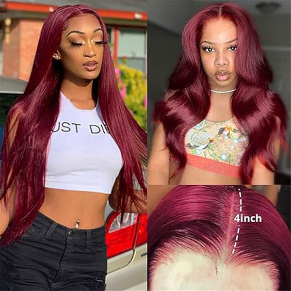 Burgundy 99J 4x4 Closure Wig Straight Lace Wigs Human Hair