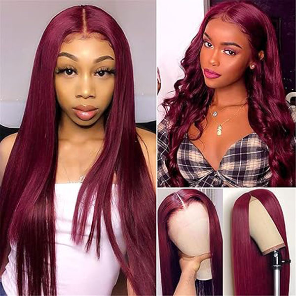 Burgundy 99J 4x4 Closure Wig Straight Lace Wigs Human Hair
