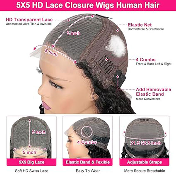 5x5 HD Lace Closure Wigs Human Hair Deep Wave