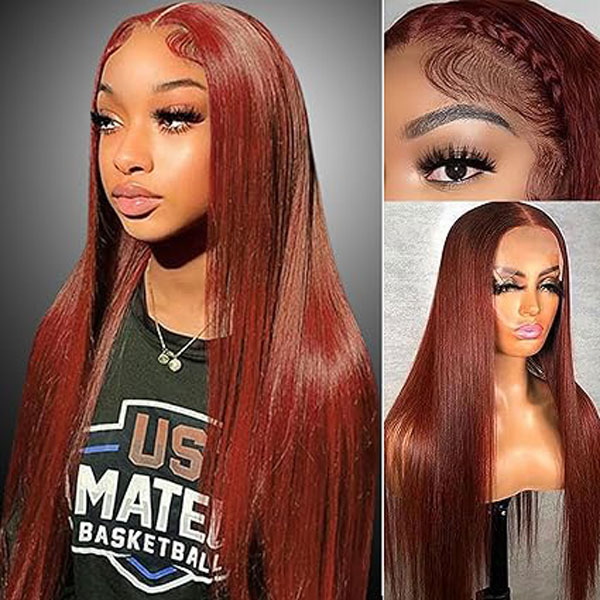 5x5 Reddish Brown HD Lace Closure Wigs Human Hair Straight 