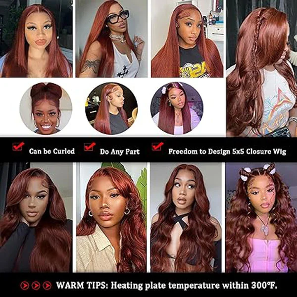 5x5 Reddish Brown HD Lace Closure Wigs Human Hair Straight 