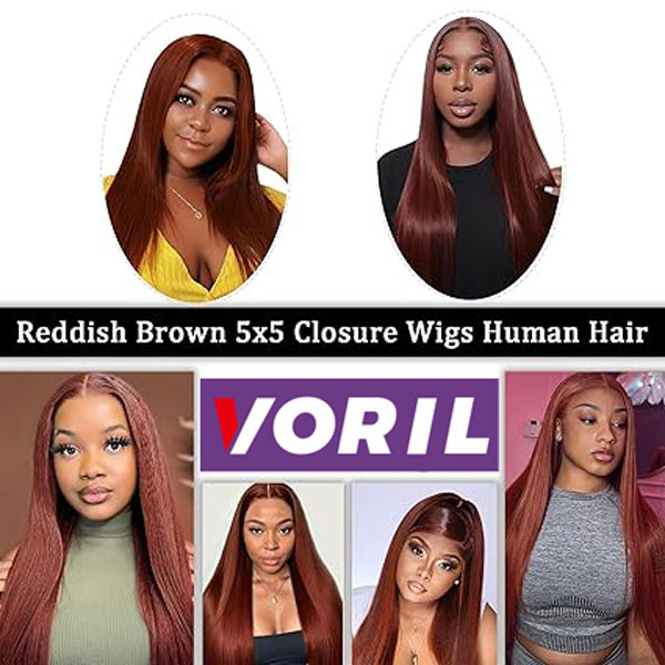 5x5 Reddish Brown HD Lace Closure Wigs Human Hair Straight 