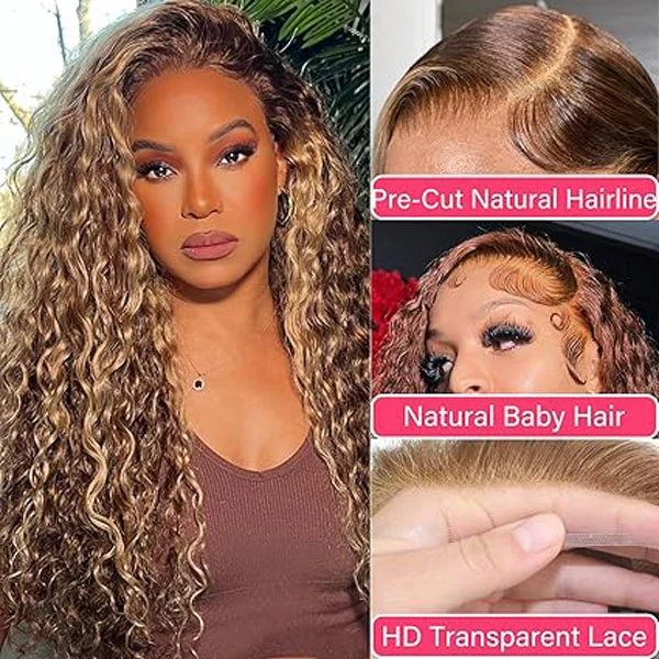 P4/27 Honey Blonde Deep Wave 5x5 HD Lace Closure Wigs Human Hair 