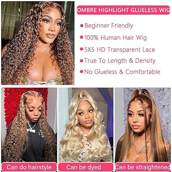 P4/27 Honey Blonde Deep Wave 5x5 HD Lace Closure Wigs Human Hair 