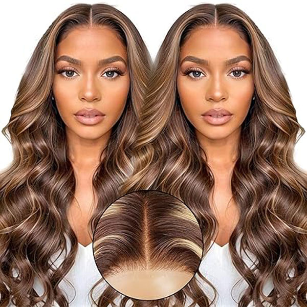 5x5 4/27 Highlight HD Body Wave Lace Closure Wigs Human Hair