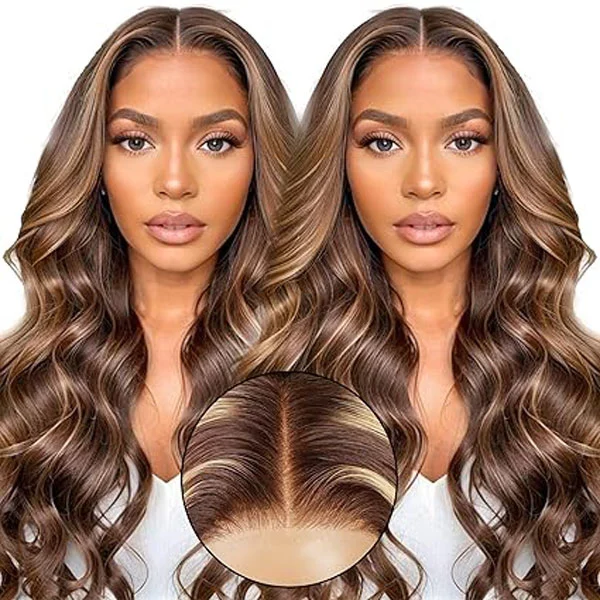 5x5 4/27 Highlight HD Body Wave Lace Closure Wigs Human Hair