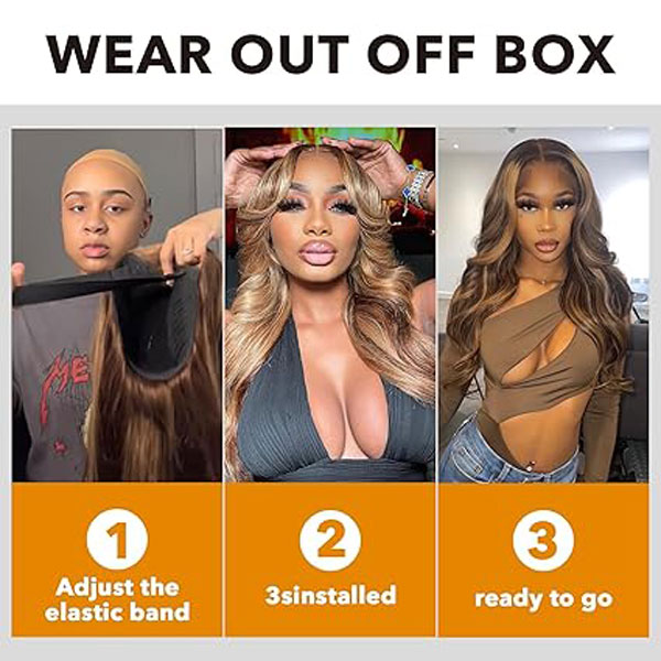 5x5 4/27 Highlight HD Body Wave Lace Closure Wigs Human Hair