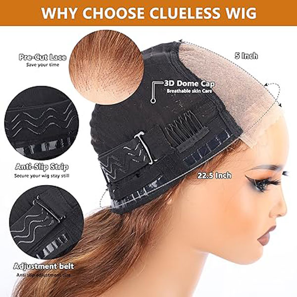 5x5 4/27 Highlight HD Body Wave Lace Closure Wigs Human Hair