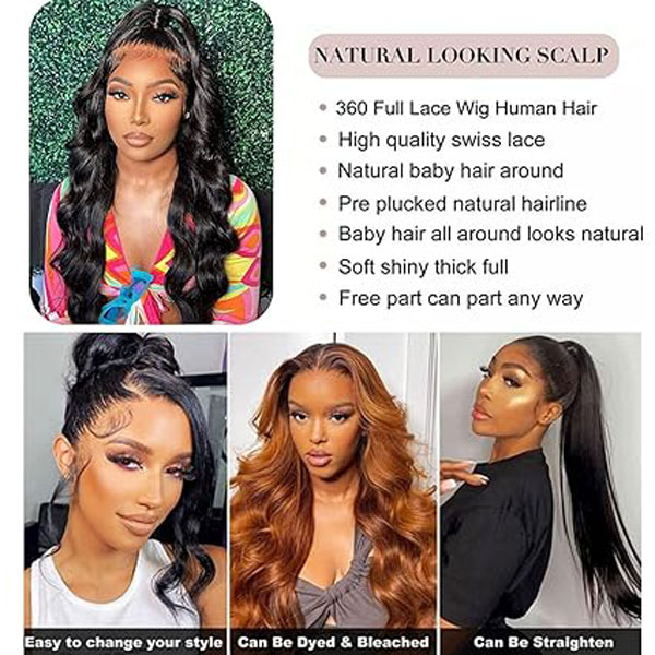 Body Wave 360 Lace Frontal Wigs Human Hair