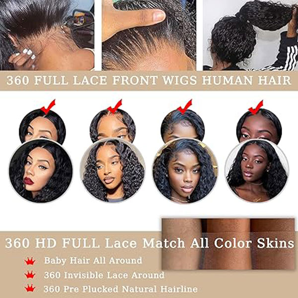 360 Lace Front Wigs Human Hair Deep Wave Wigs