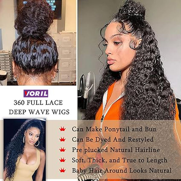 360 Lace Front Wigs Human Hair Deep Wave Wigs