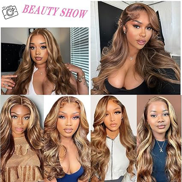 4/27 Colored Honey Blonde 360 Lace Front Wigs Human Hair Body Wave