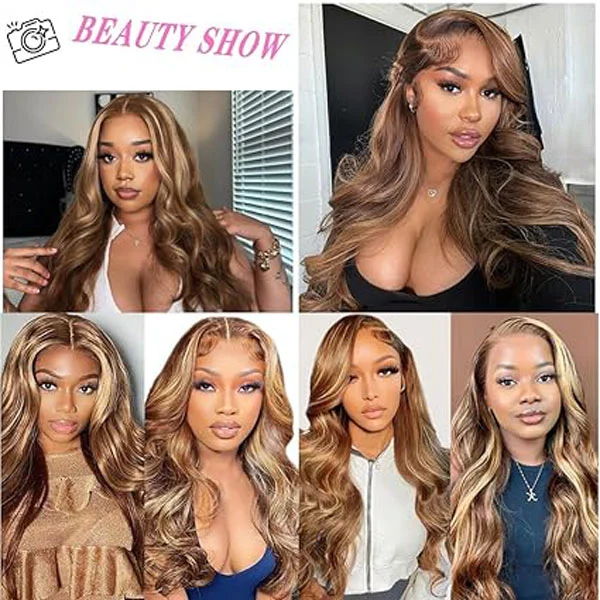 4/27 Colored Honey Blonde 360 Lace Front Wigs Human Hair Body Wave
