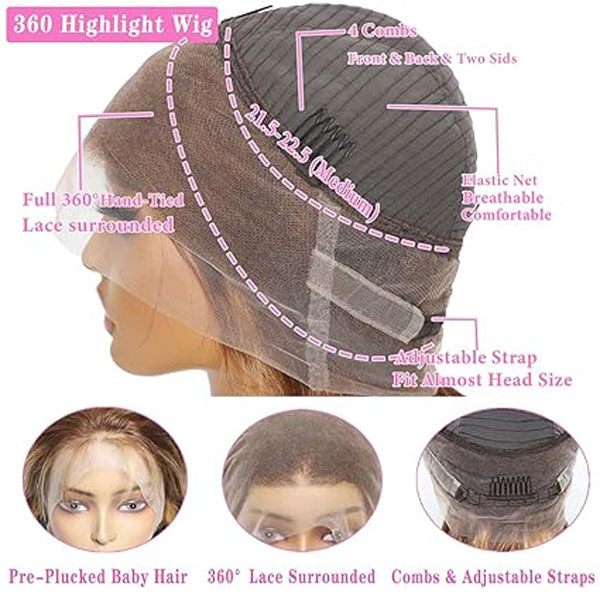 4/27 Colored Honey Blonde 360 Lace Front Wigs Human Hair Body Wave