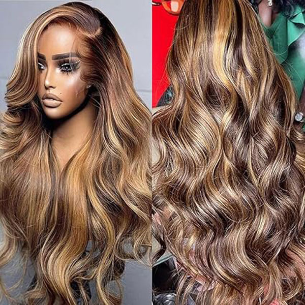 4/27 Colored Honey Blonde 360 Lace Front Wigs Human Hair Body Wave