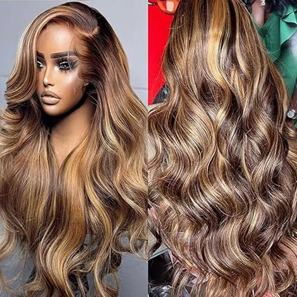 4/27 Colored Honey Blonde 360 Lace Front Wigs Human Hair Body Wave