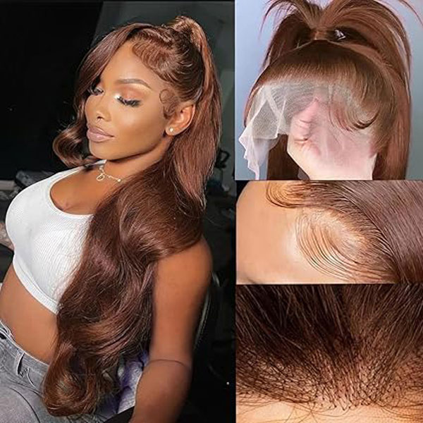 Chocolate Brown Lace Front Wig Human Hair 360 Body Wave Wigs